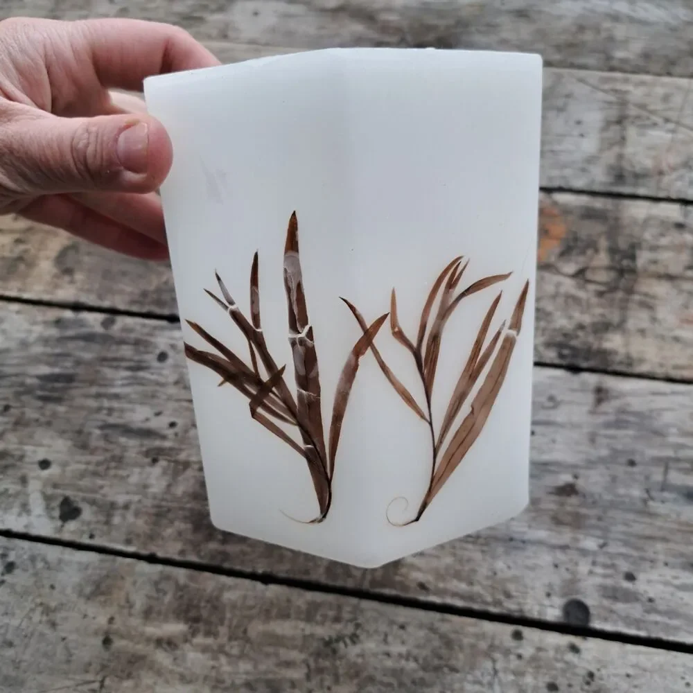 Large Luminary Wax Votive Candle Floral Flower White Handmade